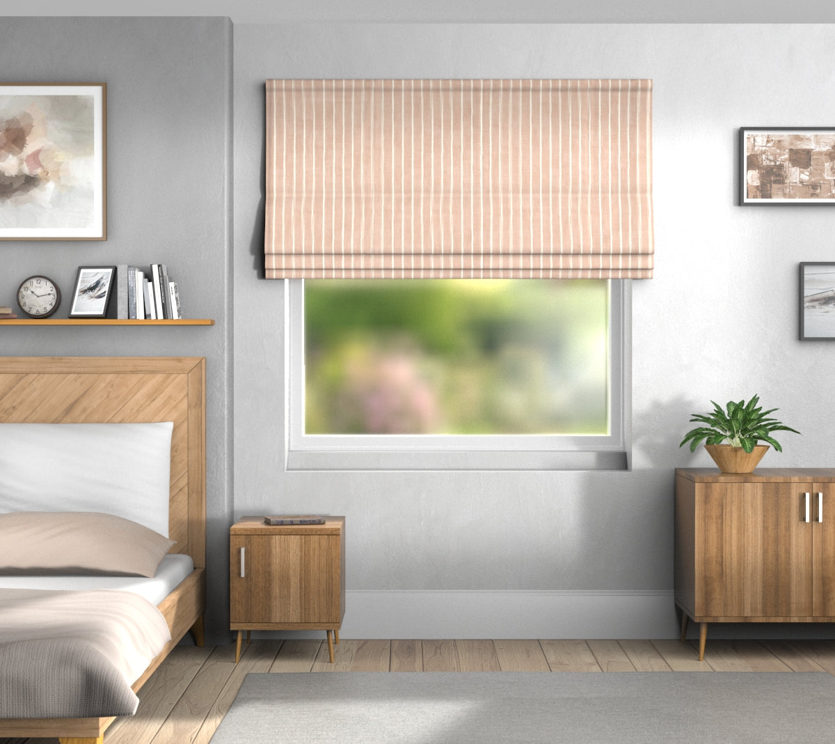 Pencil Stripe Coral Default Roman Blind