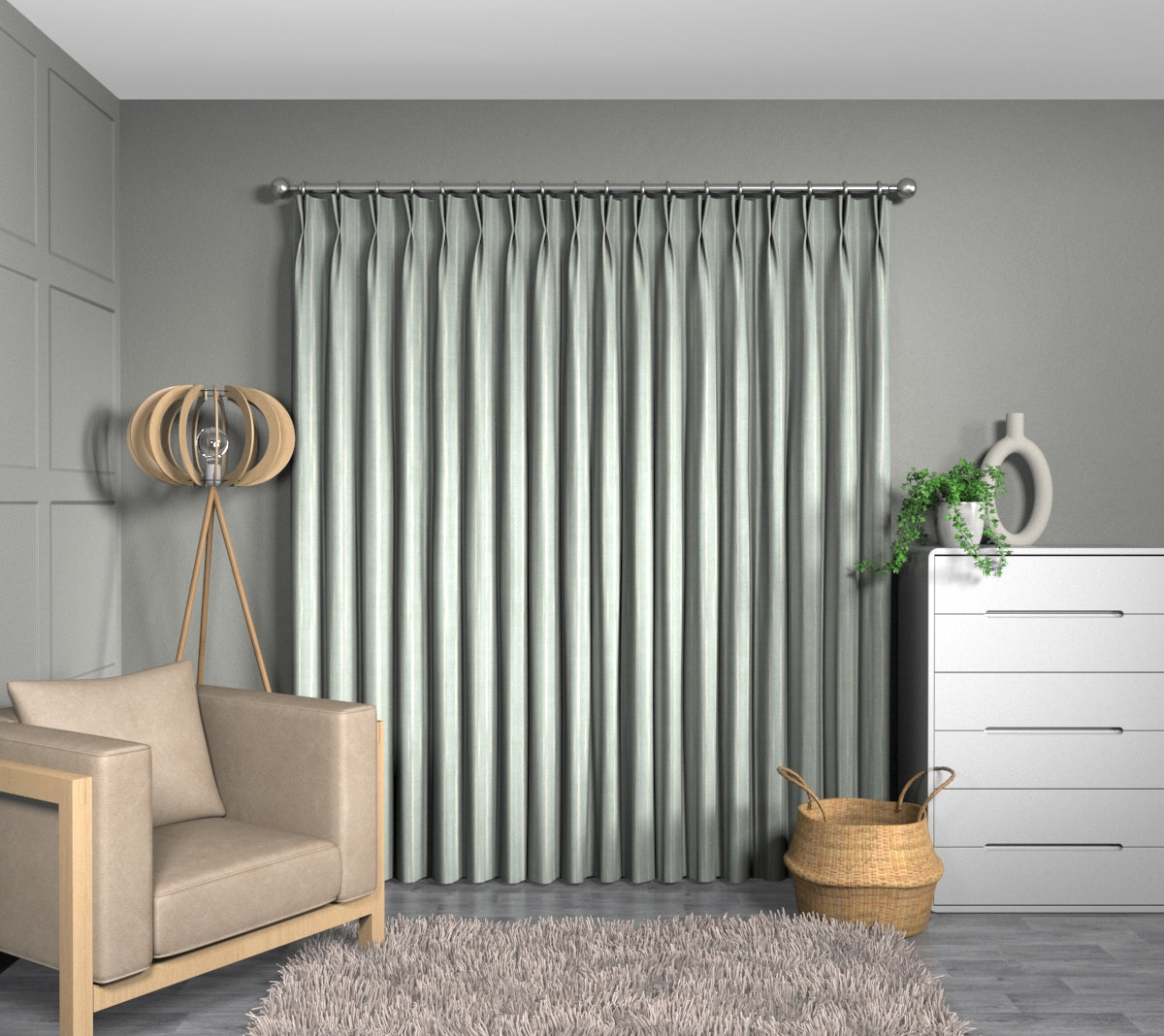 Pencil Stripe Duckegg Double Pleat Curtain