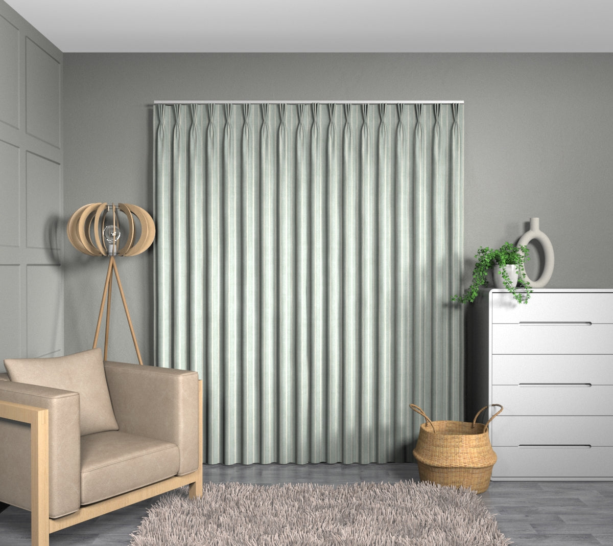 Pencil Stripe Duckegg Triple Pleat Curtain