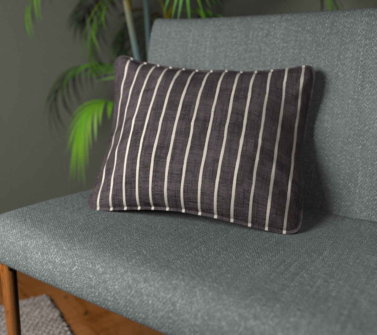 Pencil Stripe Ebony Piped Cushion