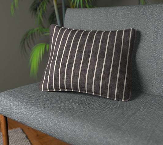 Pencil Stripe Ebony Piped Cushion
