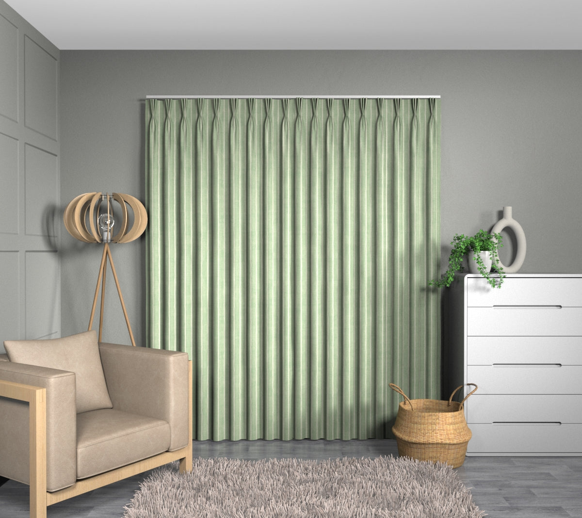 Pencil Stripe Lemongrass Triple Pleat Curtain
