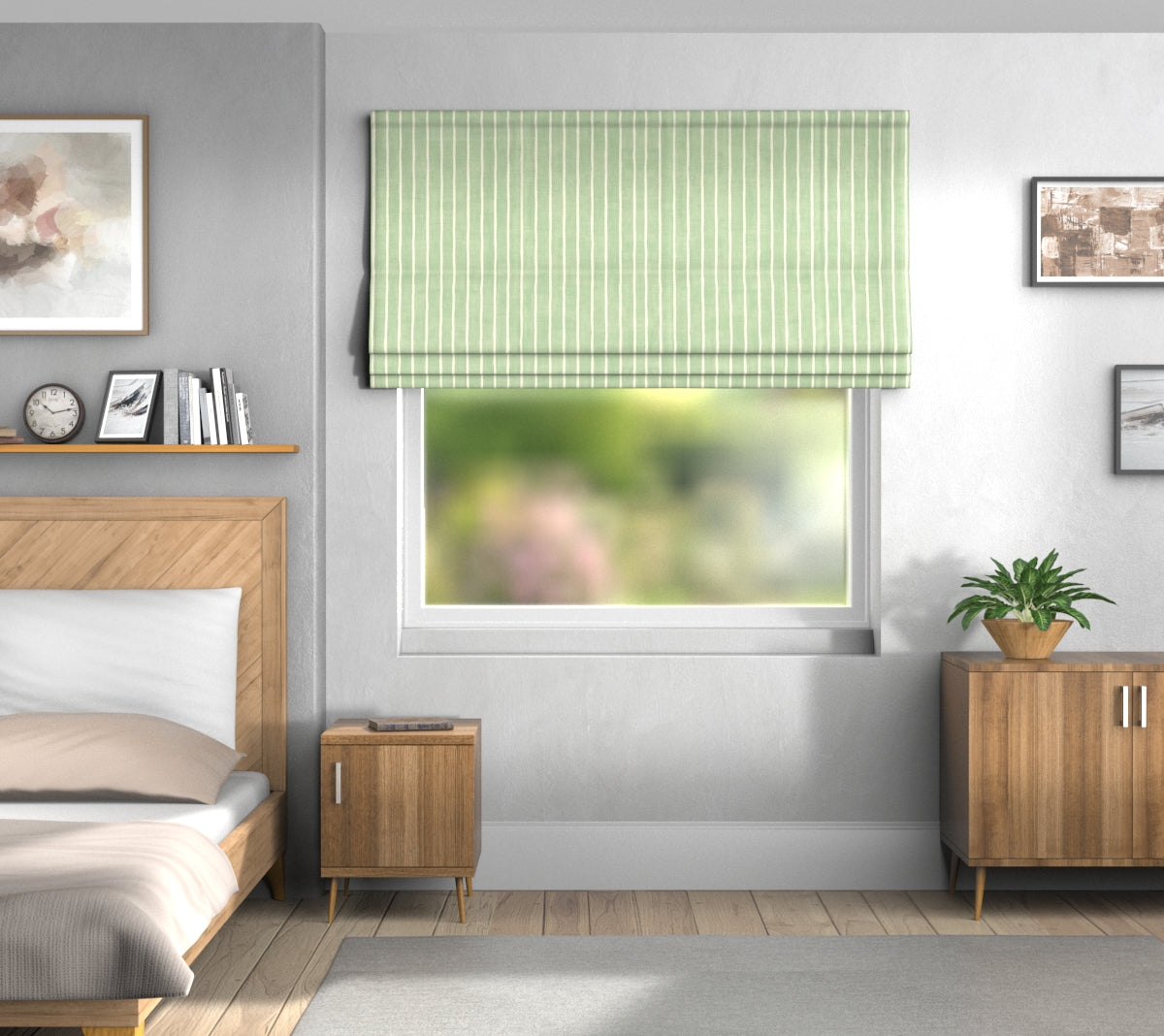 Pencil Stripe Lemongrass Default Roman Blind