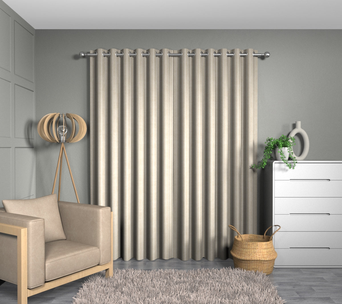 Pencil Stripe Nougat Eyelets Curtain