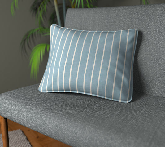 Pencil Stripe Ocean Piped Cushion
