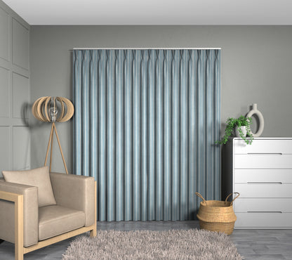 Pencil Stripe Ocean Triple Pleat Curtain