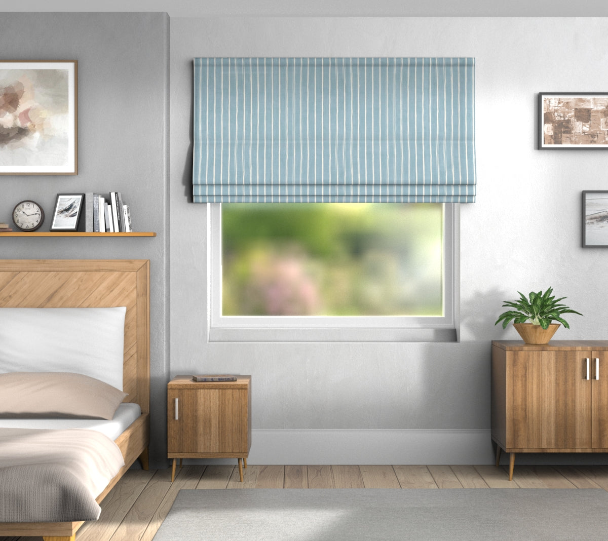 Pencil Stripe Ocean Default Roman Blind