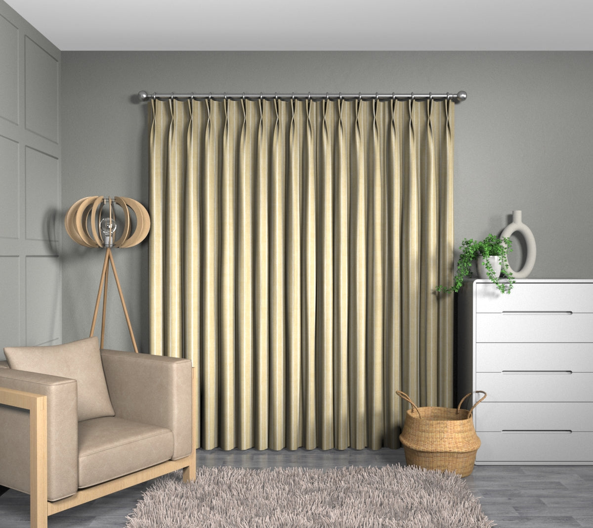 Pencil Stripe Ochre Double Pleat Curtain