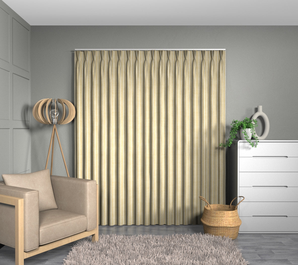 Pencil Stripe Ochre Triple Pleat Curtain