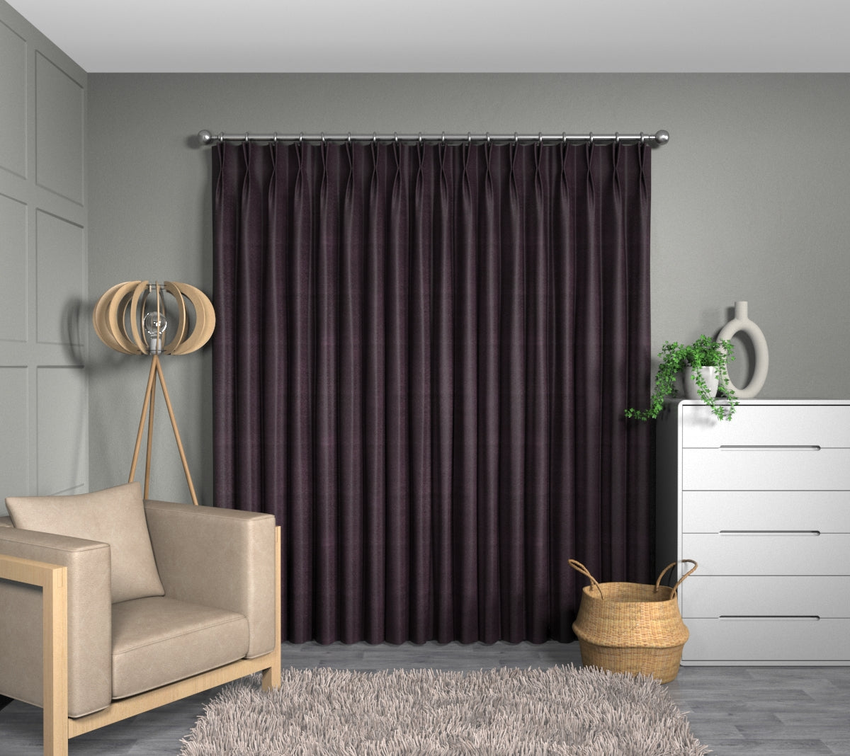 Quartz Mulberry Double Pleat Curtain