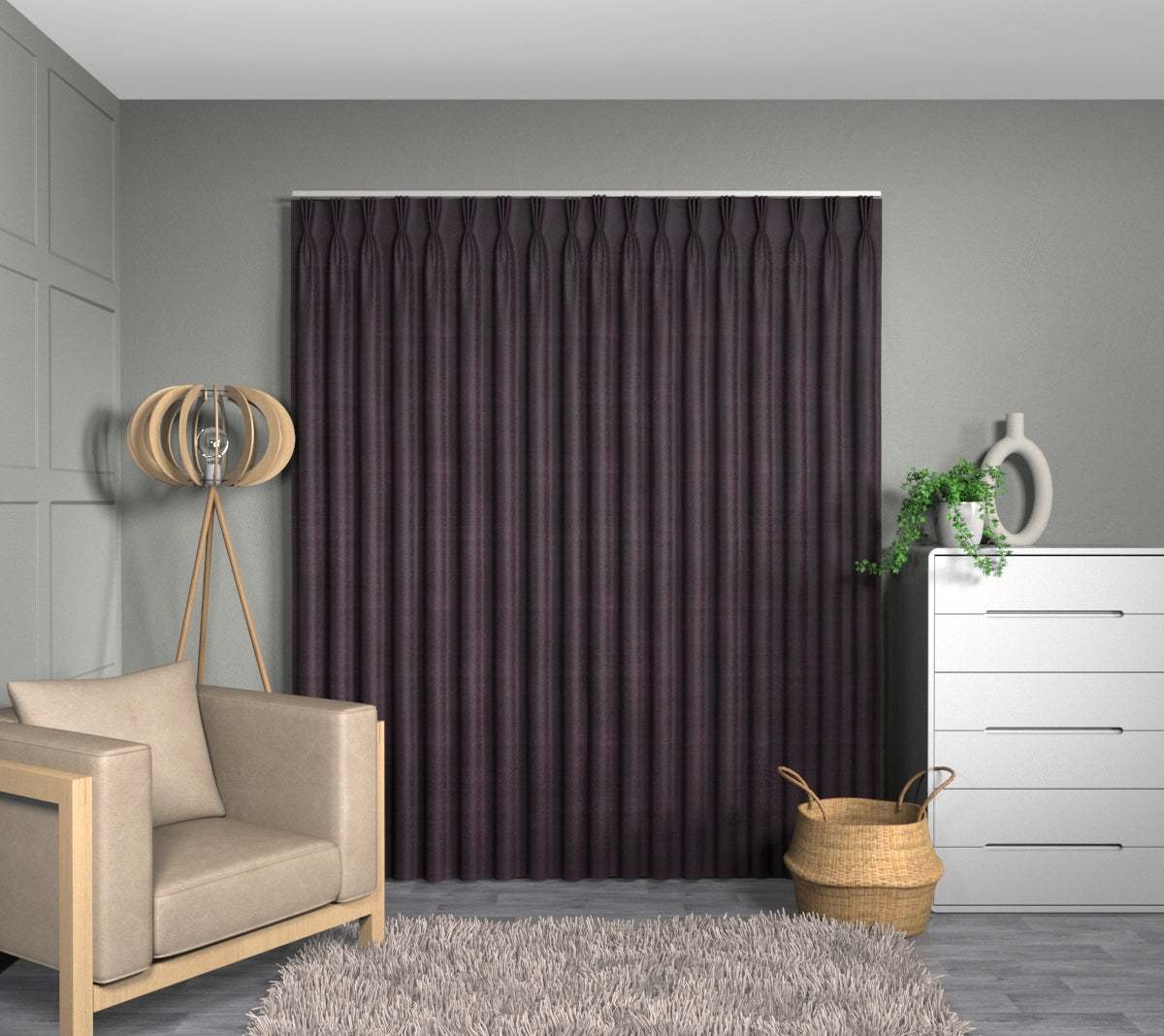 Quartz Mulberry Triple Pleat Curtain