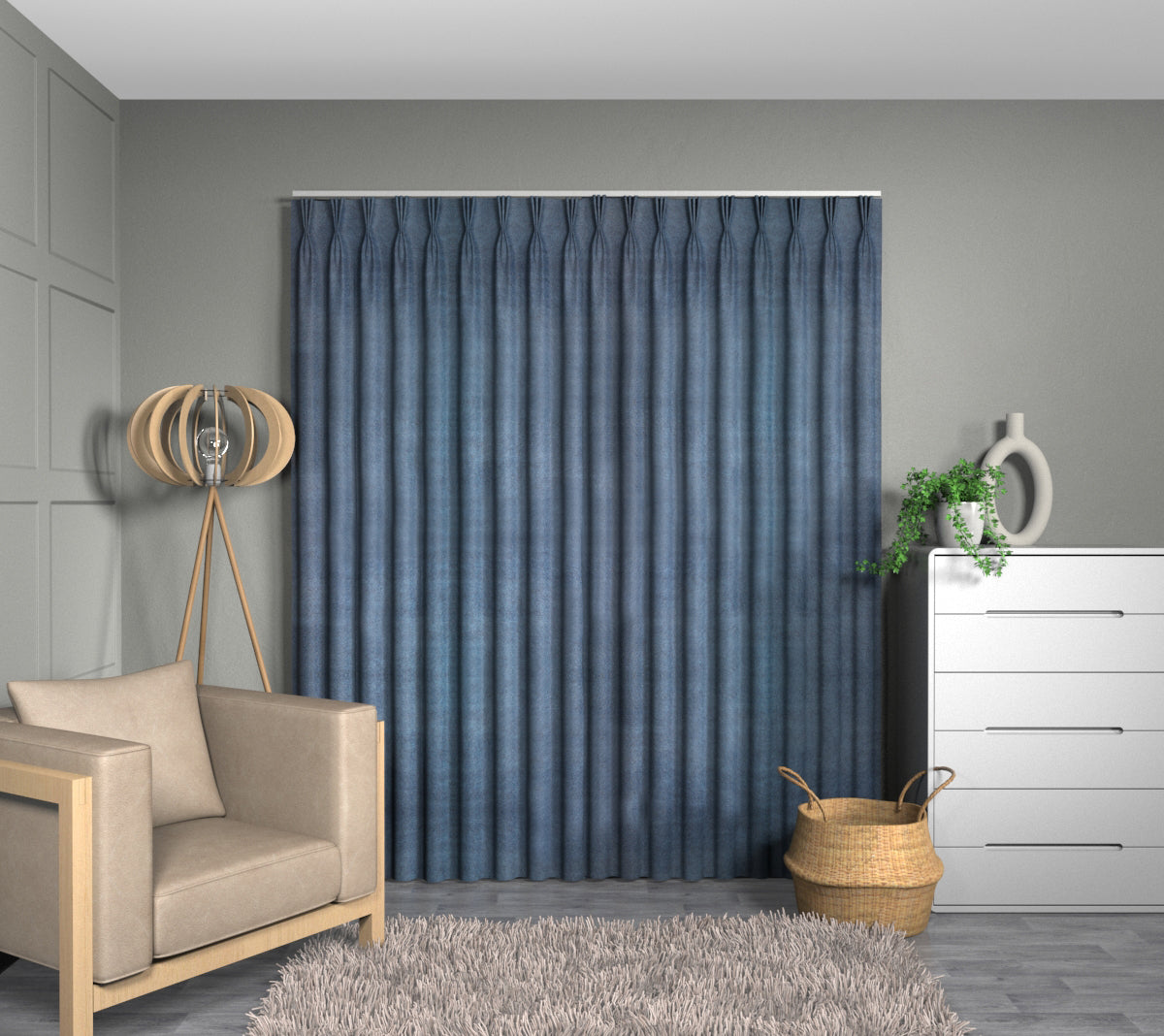 Quartz Ocean Triple Pleat Curtain
