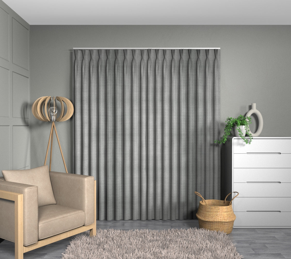 Quartz Silver Triple Pleat Curtain