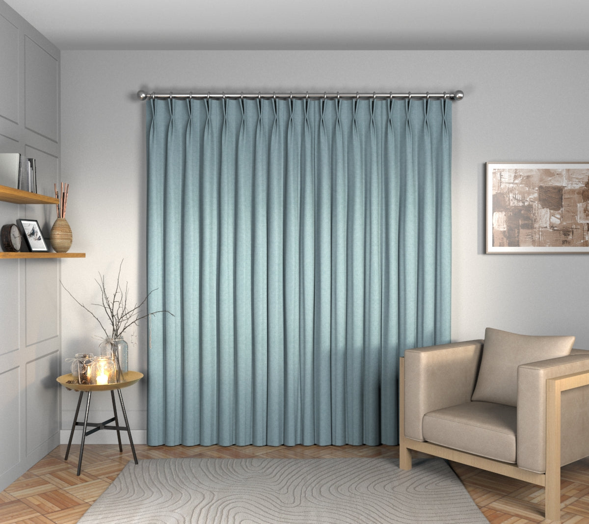 Ruskin Ice Blue Double Pleat Curtain
