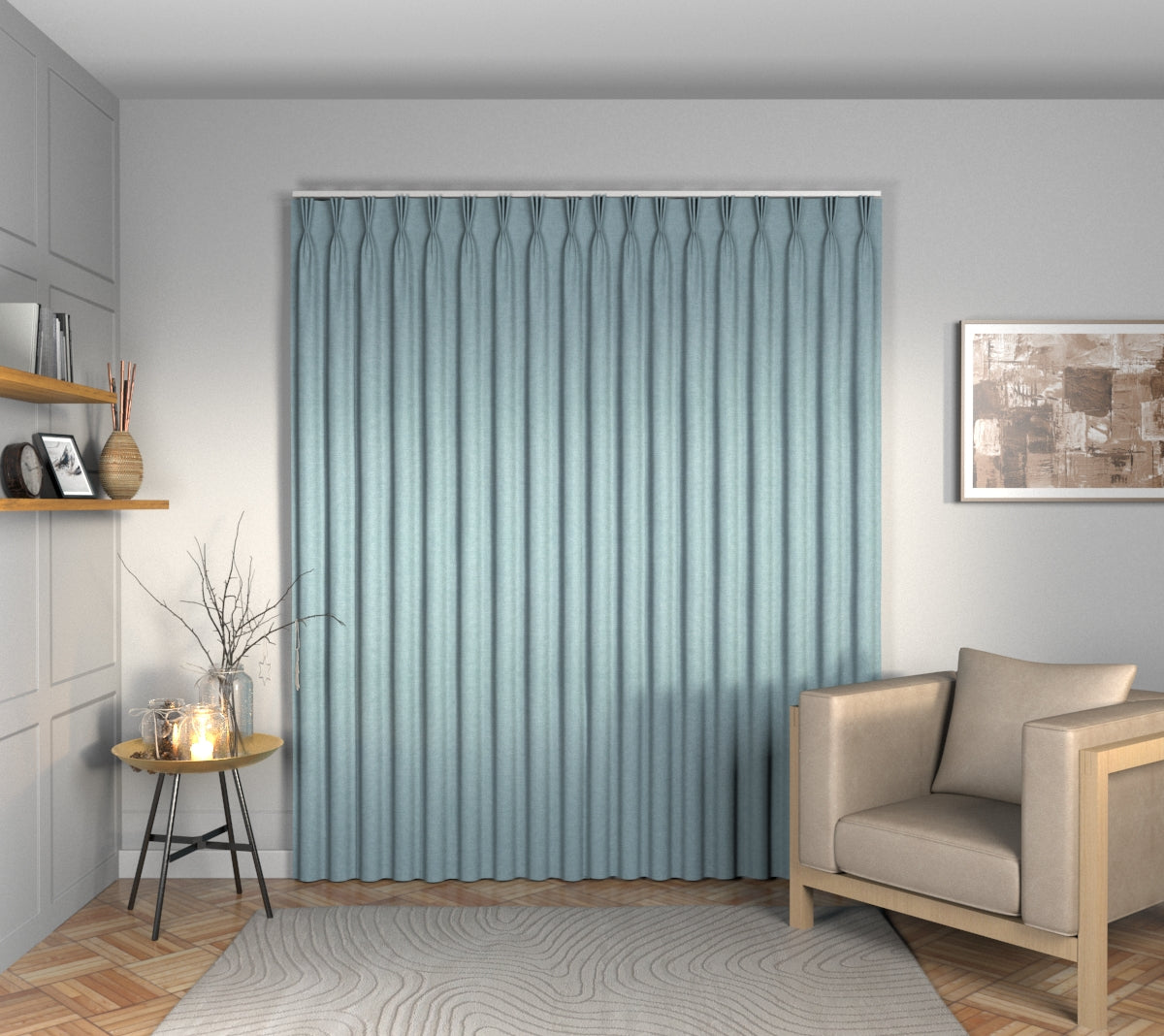 Ruskin Ice Blue Triple Pleat Curtain