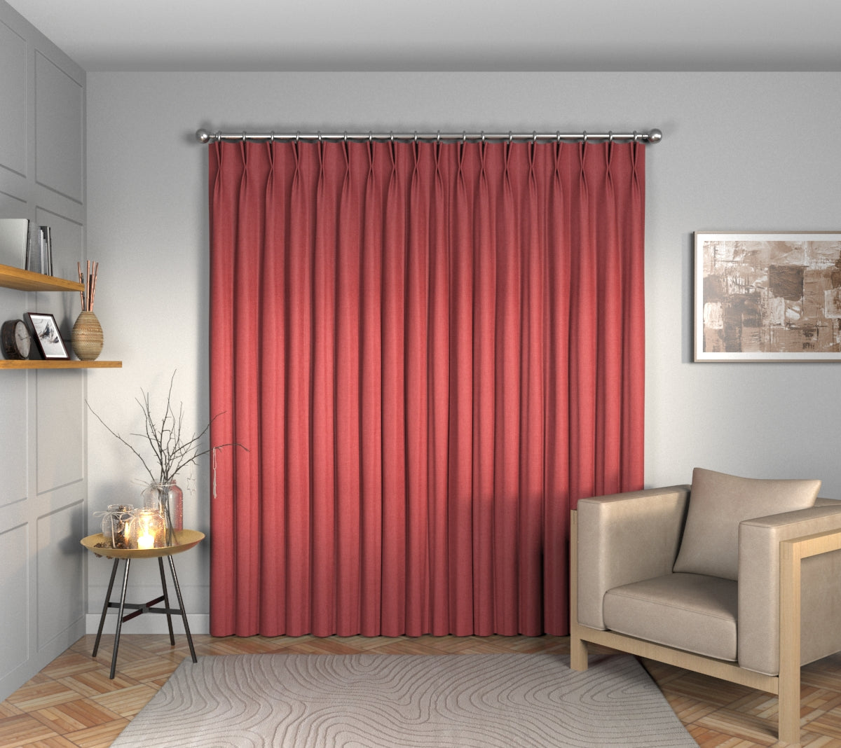 Ruskin Raspberry Double Pleat Curtain