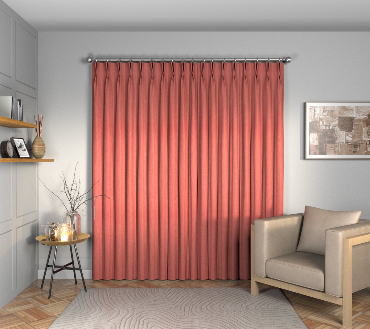 Ruskin Red Coral Double Pleat Curtain