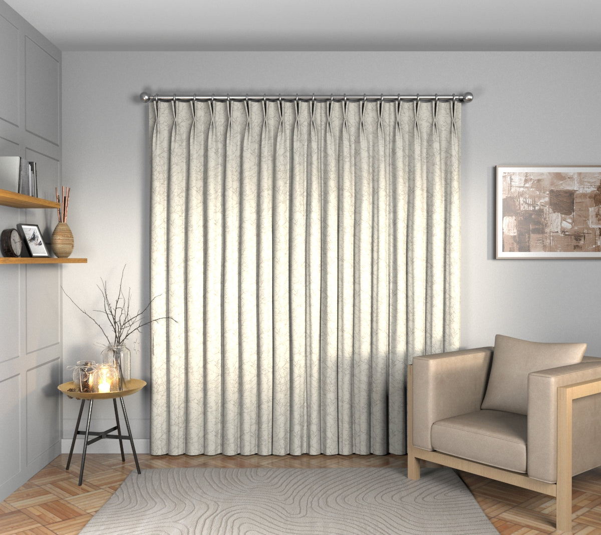 Acacia Oyster Double Pleat Curtain