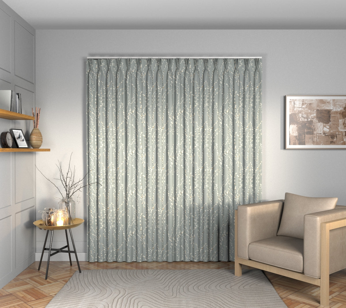 Mikado French Blue Triple Pleat Curtain