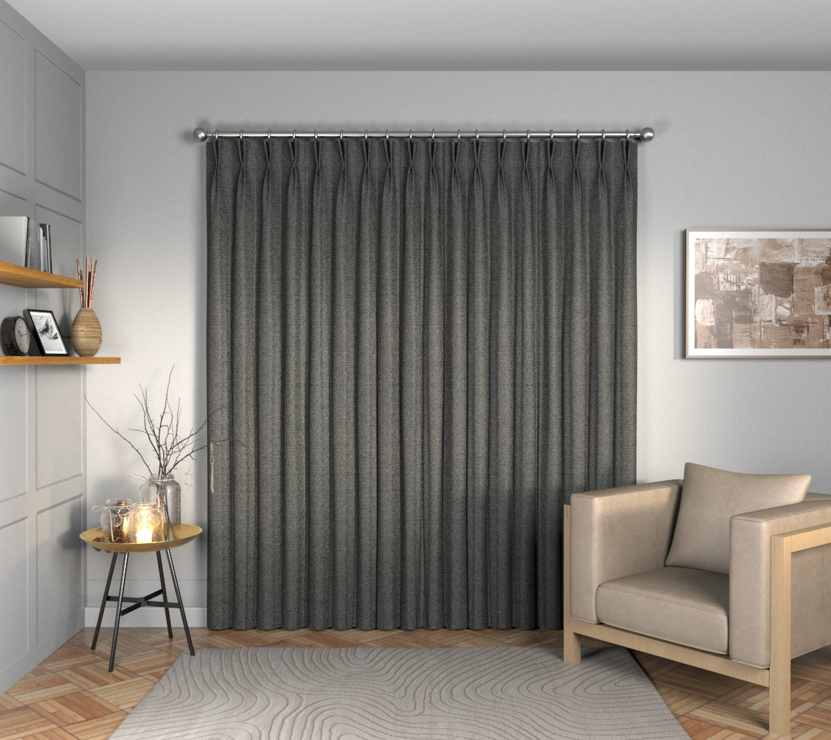Olavi Charcoal Double Pleat Curtain