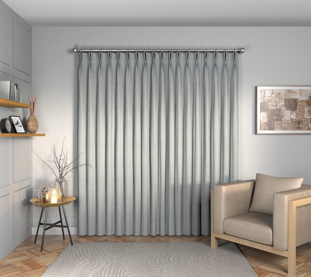 Olavi Gris Double Pleat Curtain