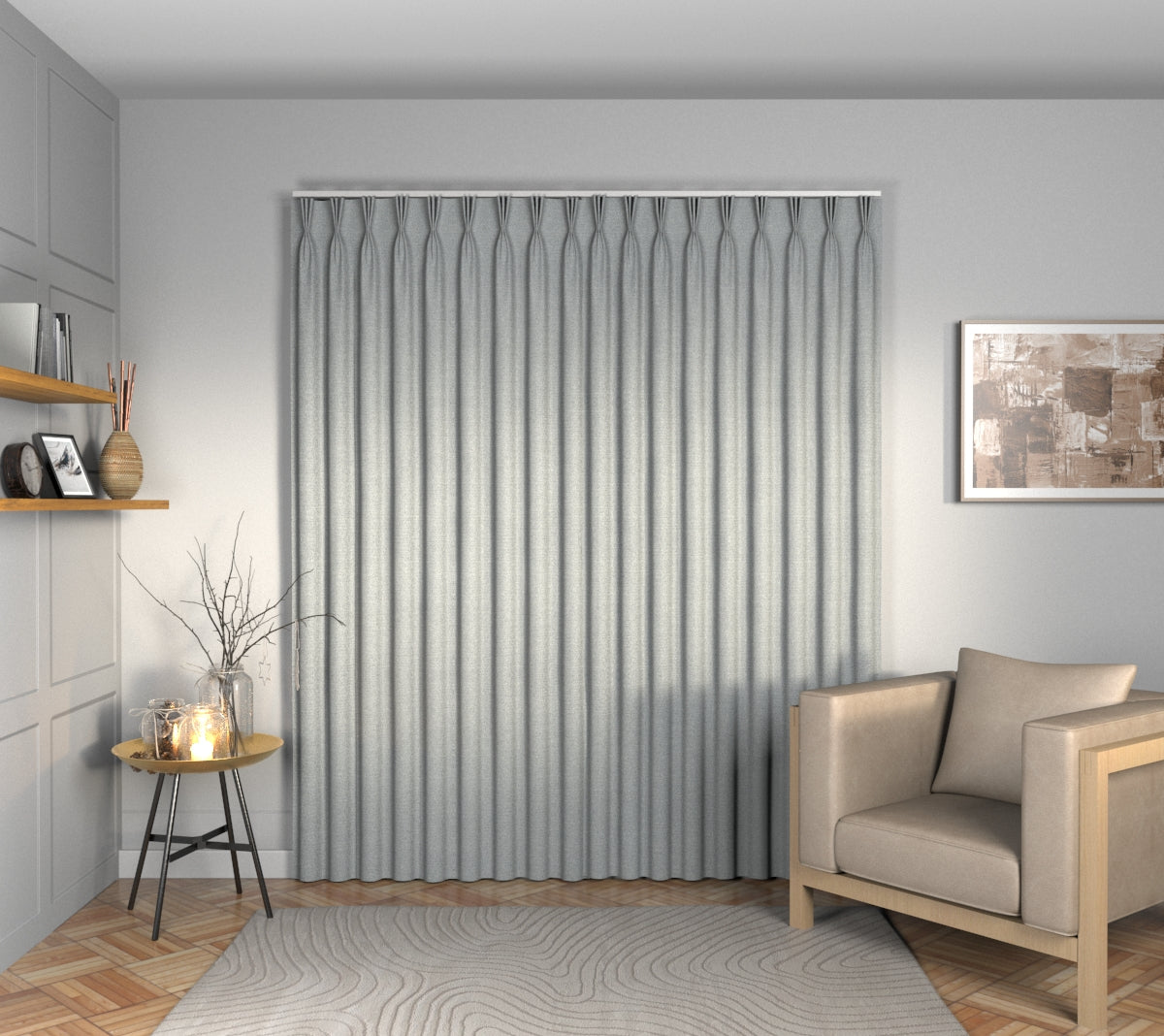 Olavi Gris Triple Pleat Curtain