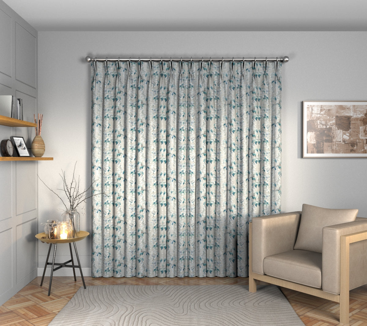 Wisteria Cobalt Double Pleat Curtain