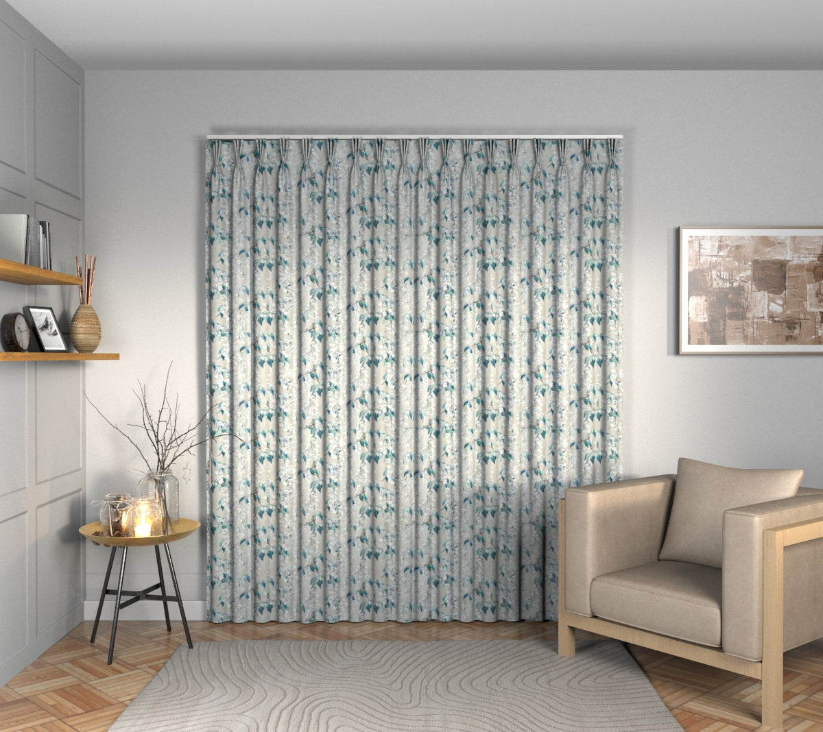 Wisteria Cobalt Triple Pleat Curtain
