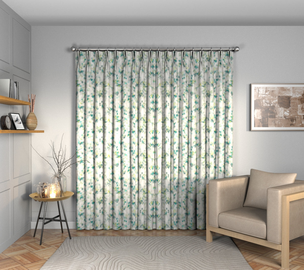 Wild Garden Jade Double Pleat Curtain