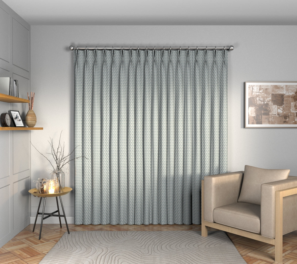 Hennell Smoke Blue Double Pleat Curtain