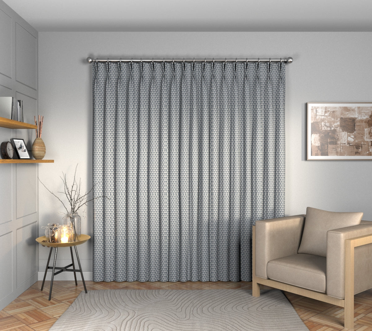 Hennell Buxton Blue Double Pleat Curtain