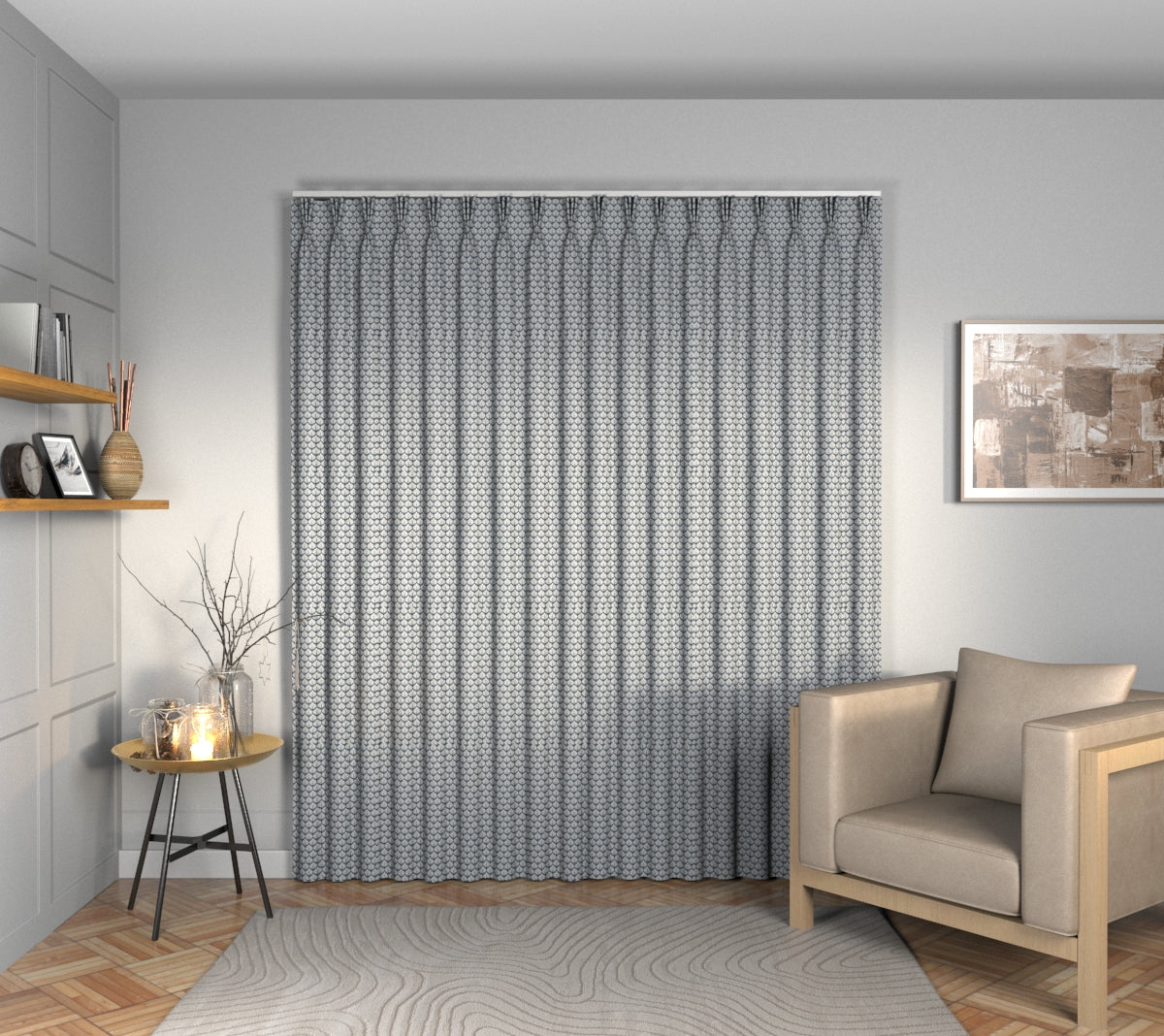 Hennell Buxton Blue Triple Pleat Curtain