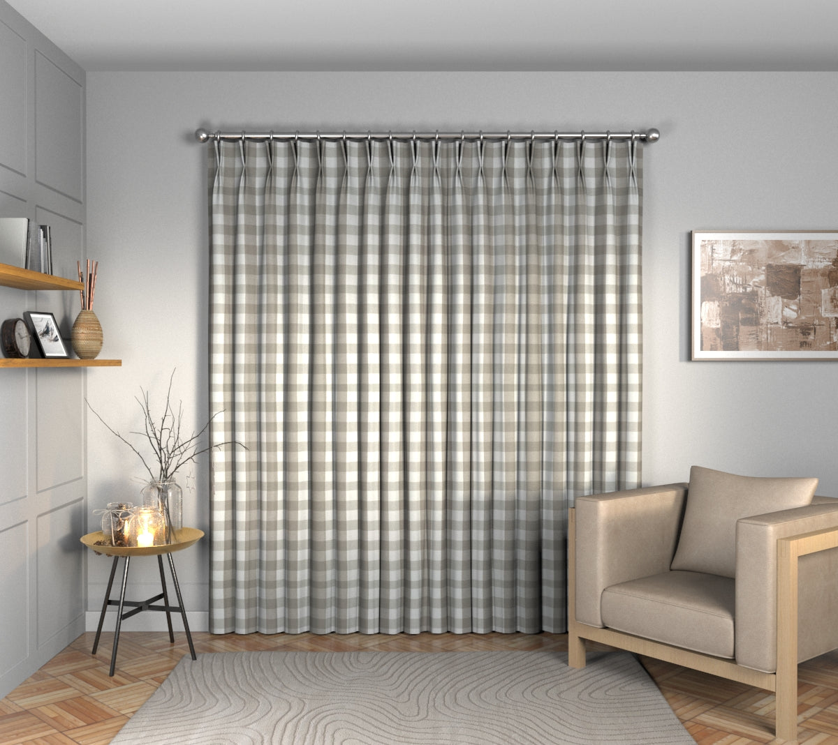 Kemble Smoke Double Pleat Curtain
