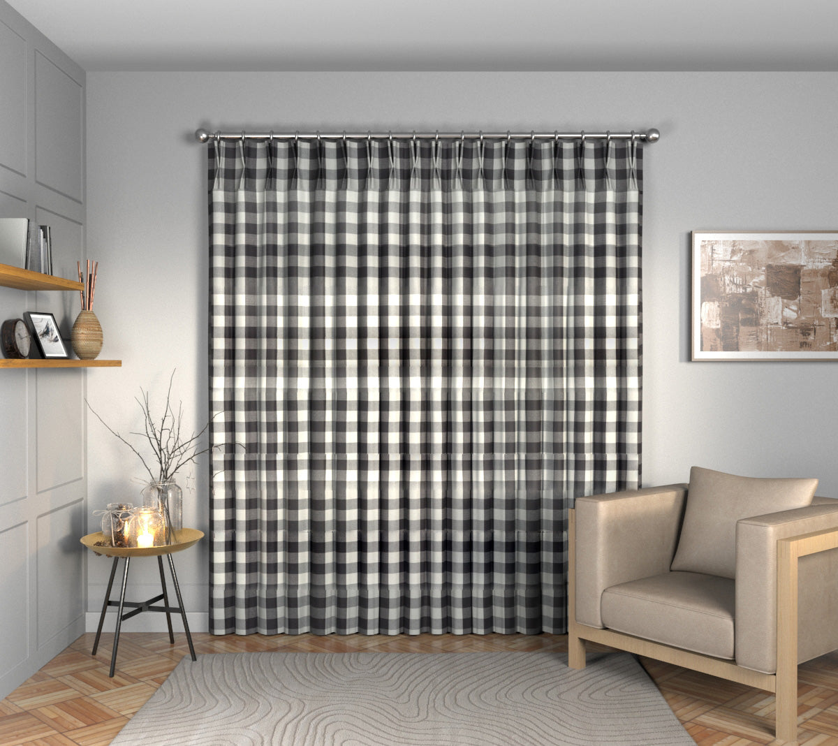 Kemble Charcoal Double Pleat Curtain