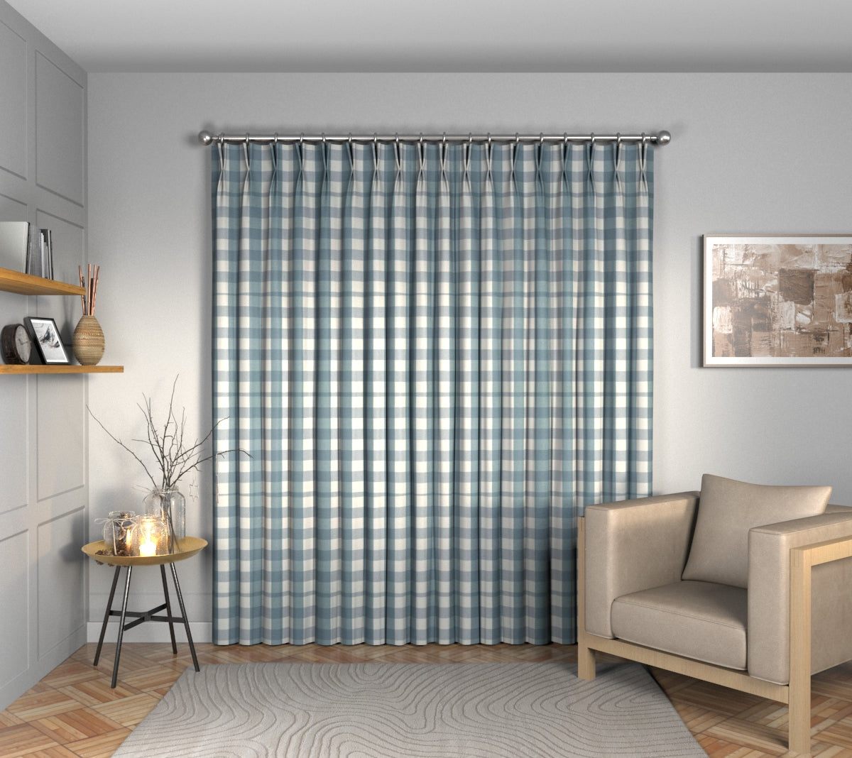 Kemble Oxford Blue Double Pleat Curtain