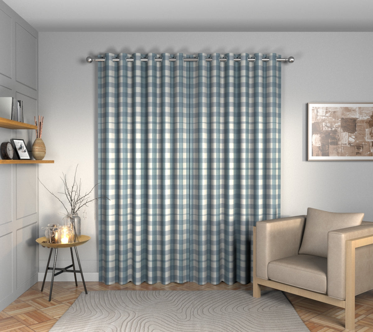 Kemble Oxford Blue Eyelets Curtain