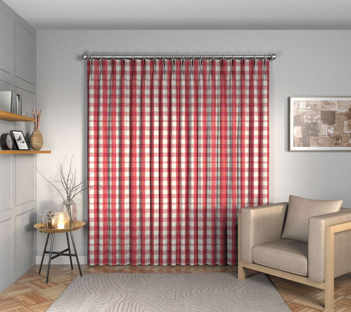 Kemble Red Tulip Double Pleat Curtain