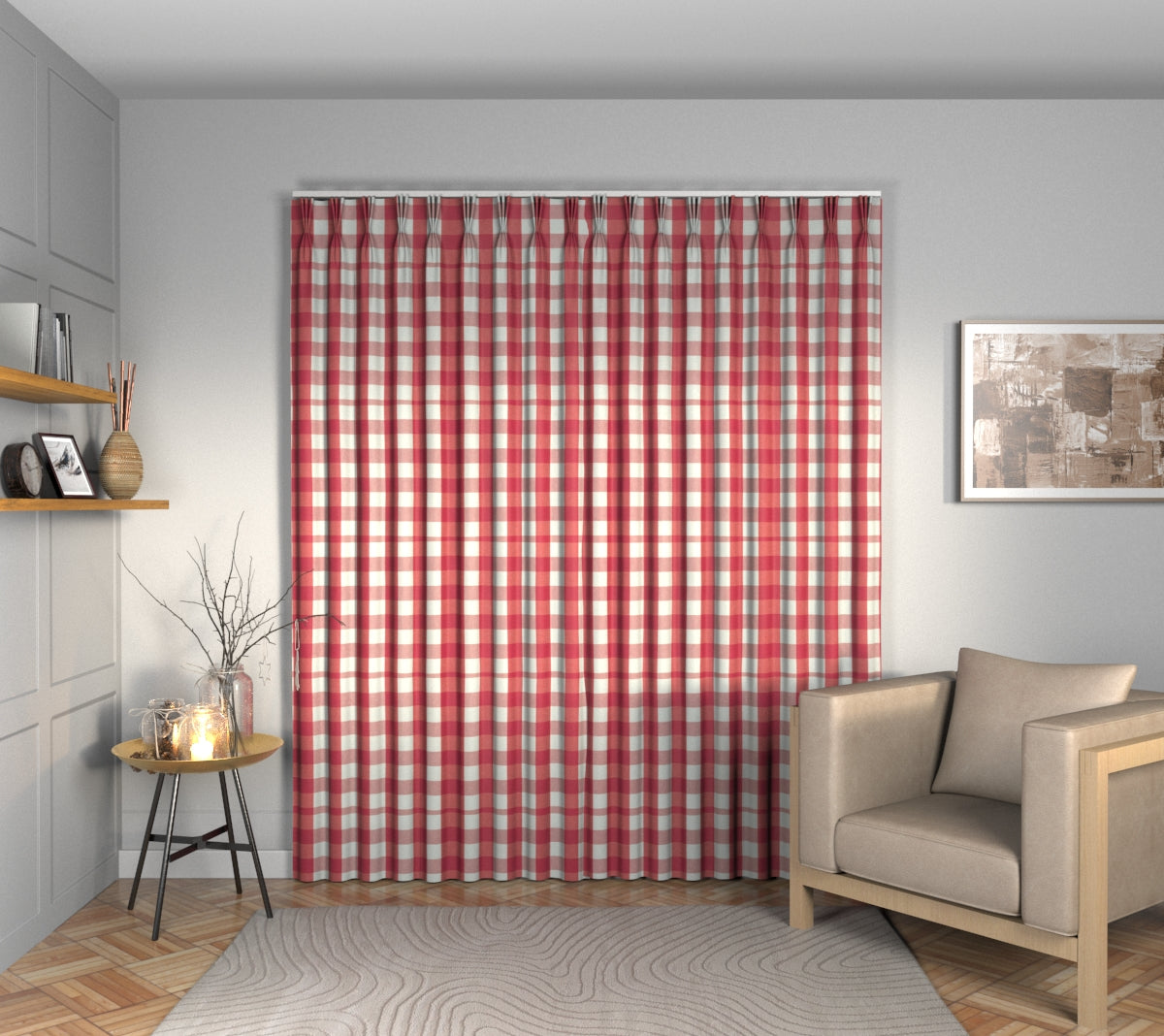 Kemble Red Tulip Triple Pleat Curtain
