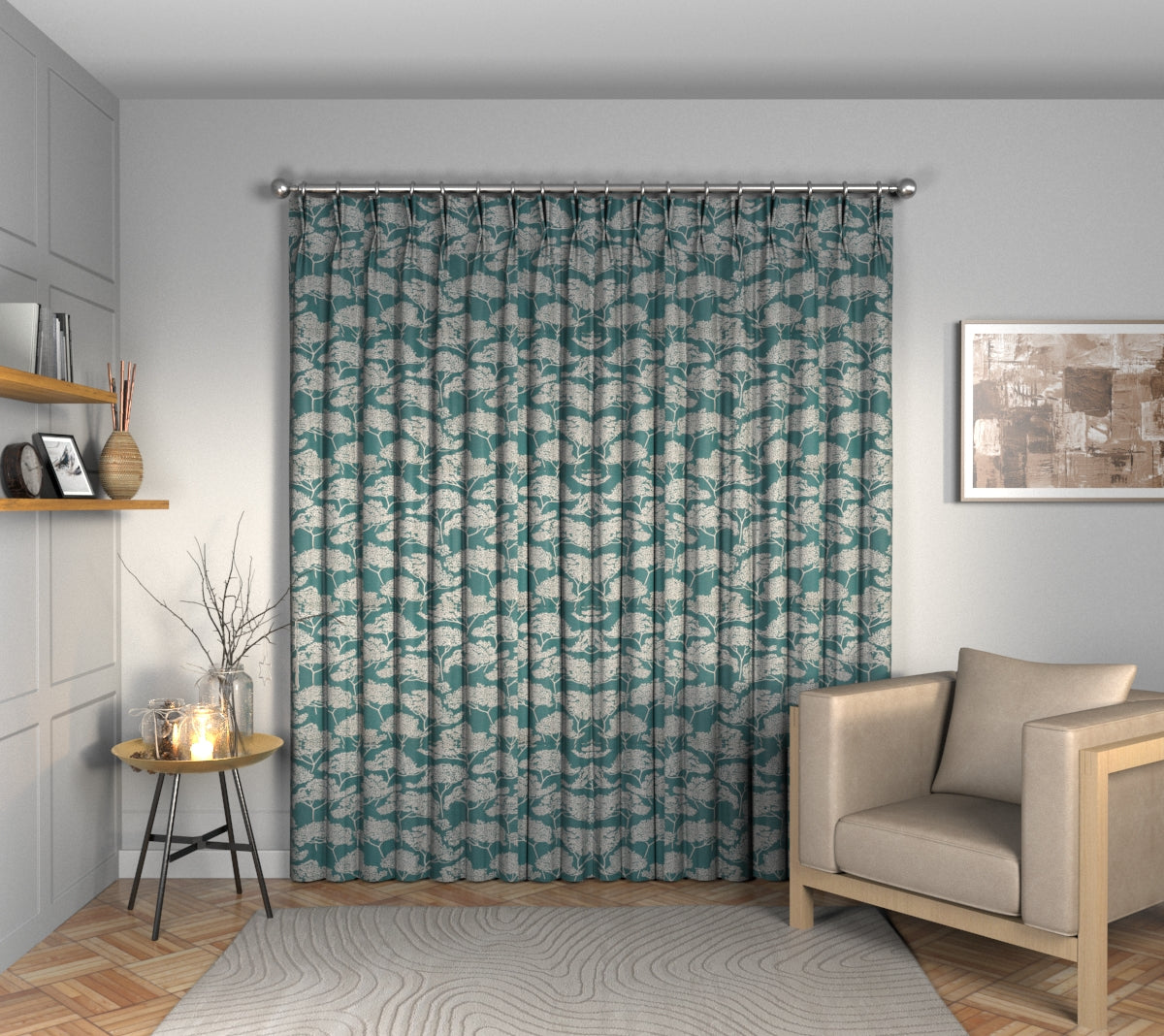 Itami Indian Green Double Pleat Curtain