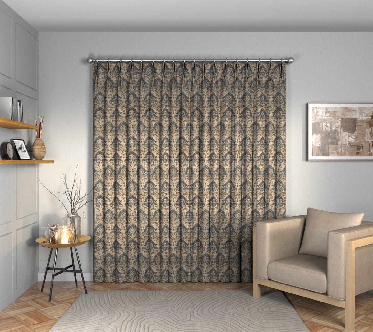 Adachi Gunmetal Double Pleat Curtain