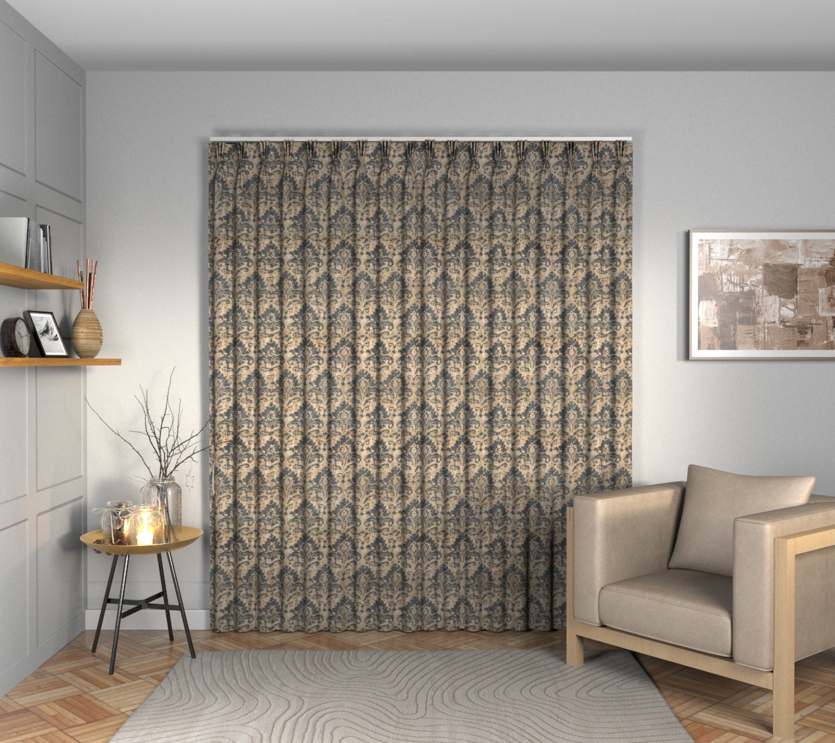 Adachi Gunmetal Triple Pleat Curtain