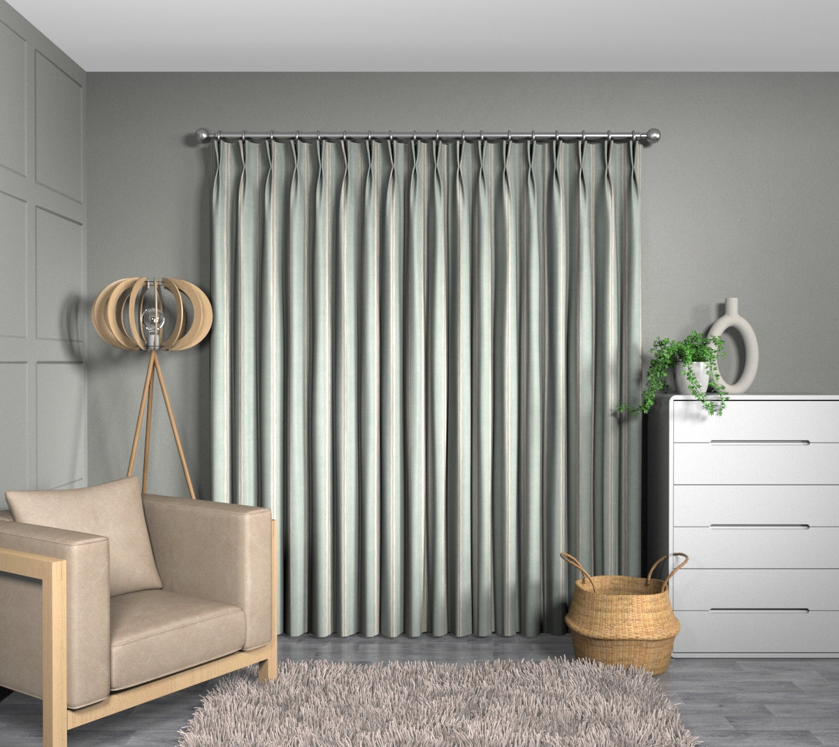 Rowing Stripe Duckegg Double Pleat Curtain