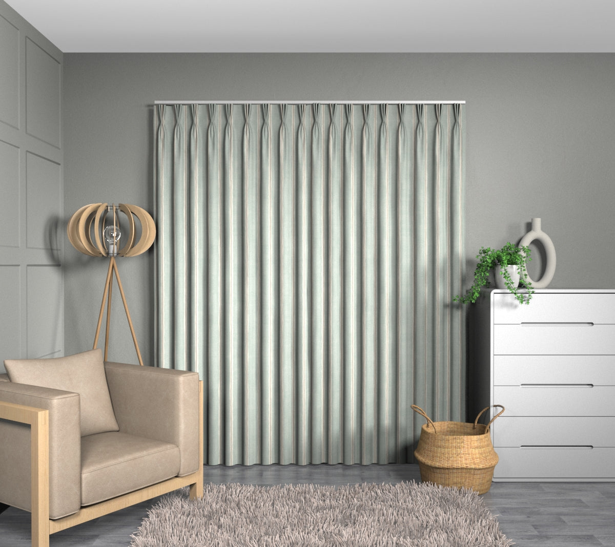 Rowing Stripe Duckegg Triple Pleat Curtain