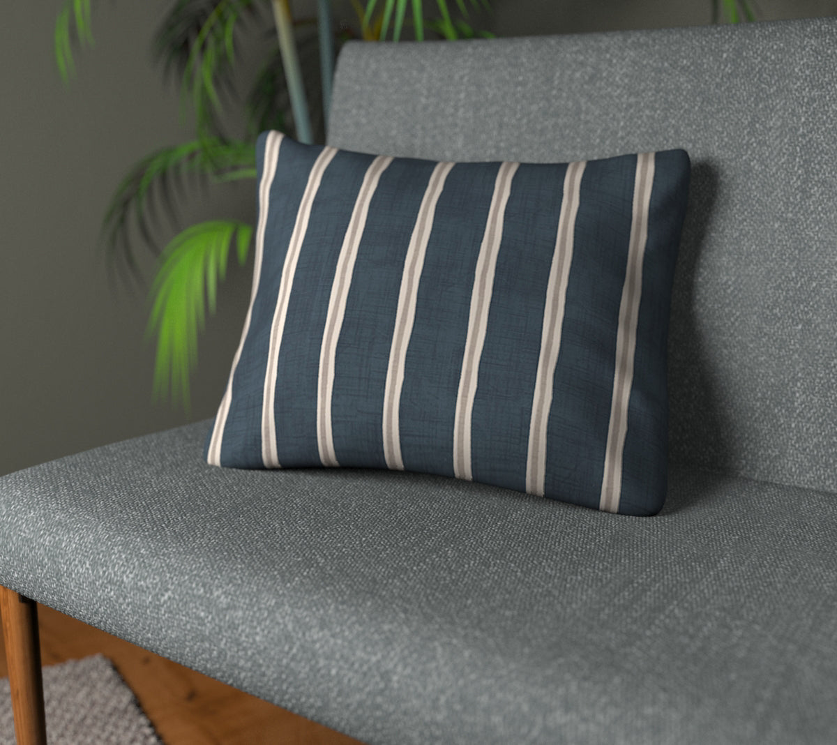 Rowing Stripe Midnight Plain Cushion