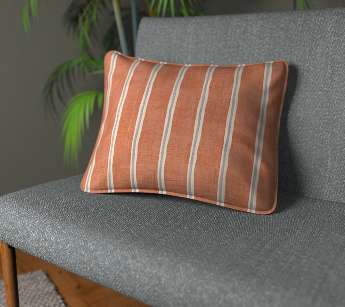 Rowing Stripe Paprika Piped Cushion