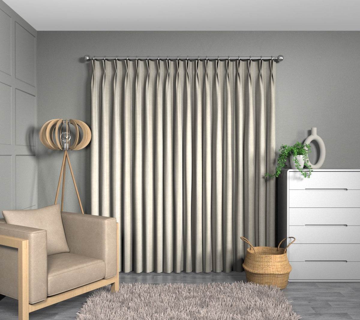 Rowing Stripe Pebble Double Pleat Curtain