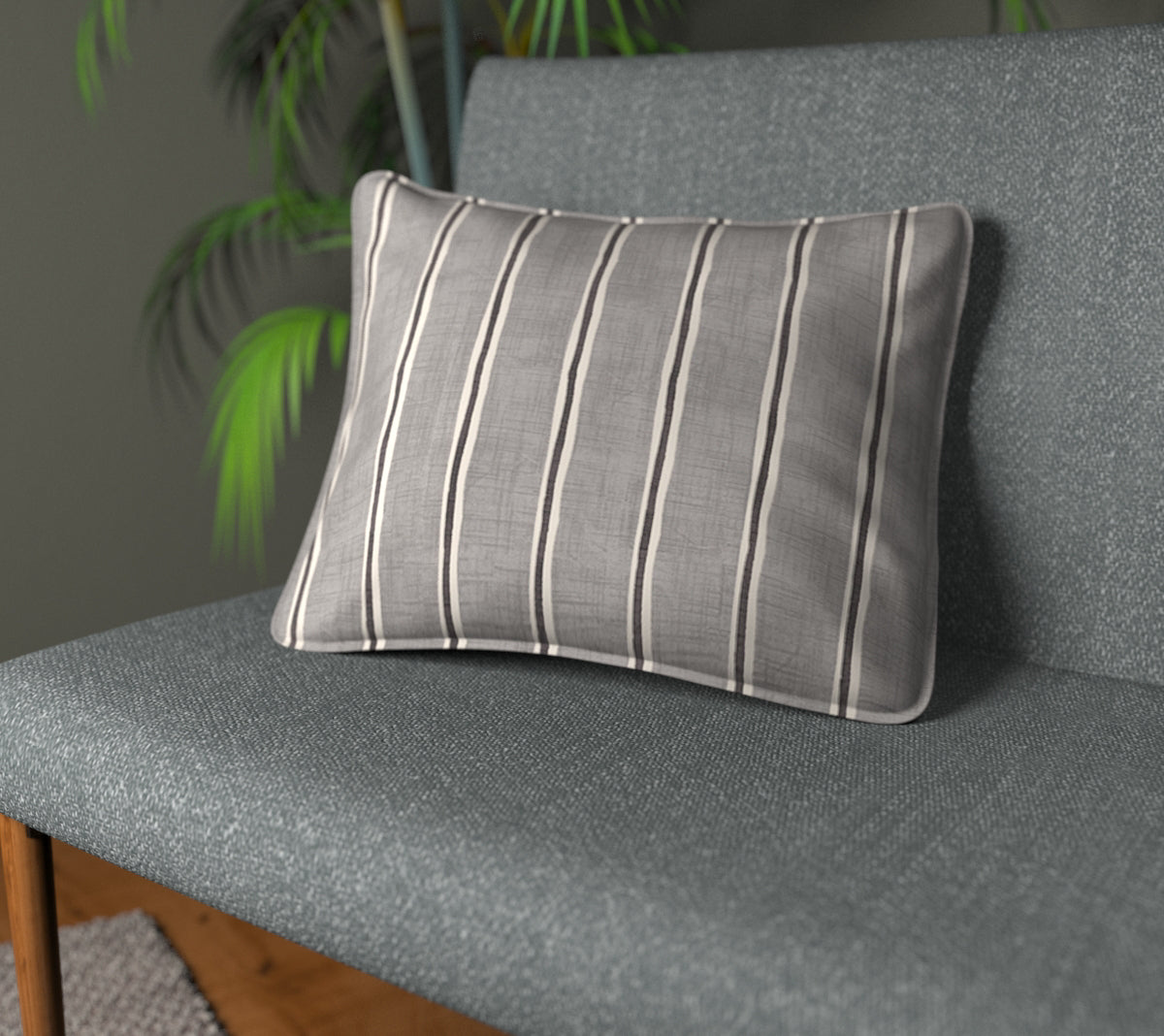 Rowing Stripe Pewter Piped Cushion