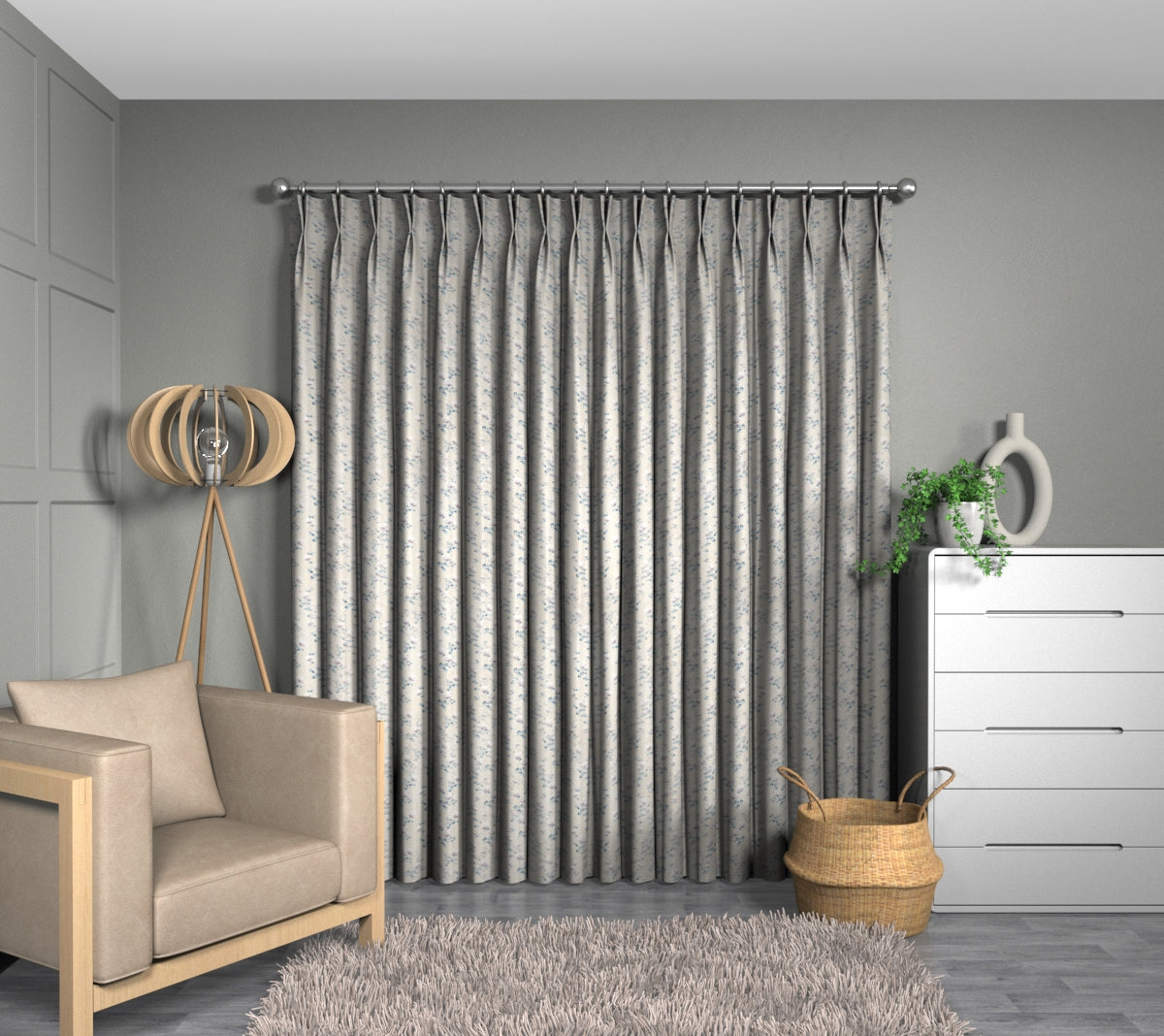 Sakura Delft Double Pleat Curtain