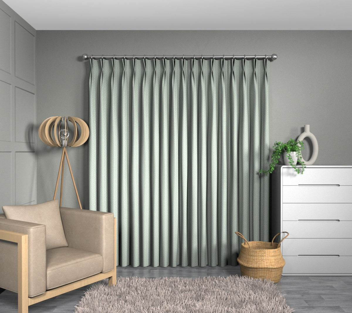 Spotty Duckegg Double Pleat Curtain