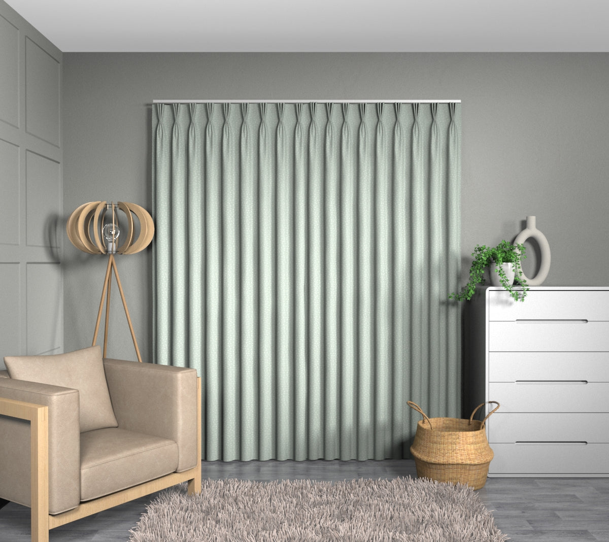 Spotty Duckegg Triple Pleat Curtain